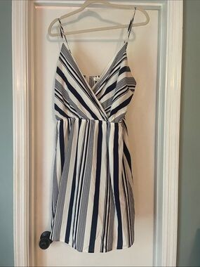 Monteau Navy and White Striped Wrap Mini Dress